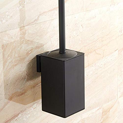 BOAOTX Soporte para escobilla de baño cuadrado negro mate de acero inoxidable 304, montaje en pared, con vaso y escobilla, estilo moderno y elegante, para taladrar