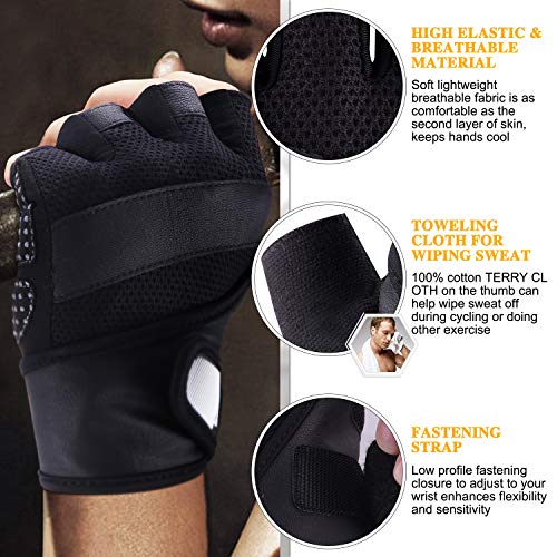 boildeg Guantes Gimnasio Hombre Mujer,Guantes Pesas Gym Guantes Fitness Transpirable con Protección Completa de Muñeca y Palma para Crossfit Levantamiento de Pesas Musculación(Black, XL)