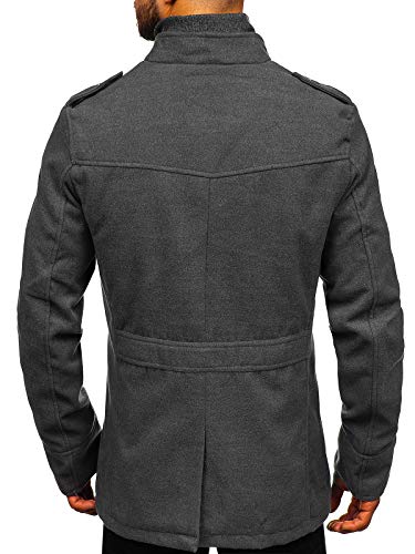 BOLF Hombre Abrigo Botonadura Simple Cierre de Cremallera y Botones Cuello Reversible Cazadora Jersey Jacket Chaqueta Plumas Outdoor Ocio Estilo Casual 8856 Gris L [4D4}