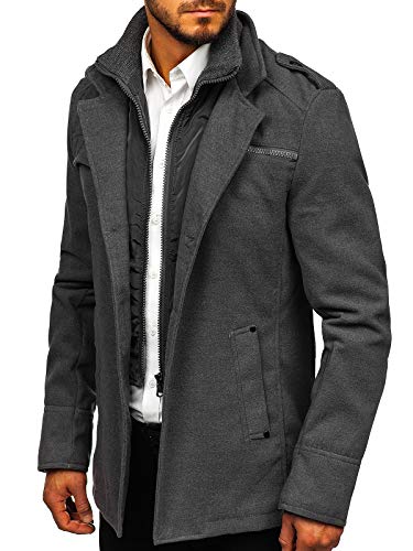 BOLF Hombre Abrigo Botonadura Simple Cierre de Cremallera y Botones Cuello Reversible Cazadora Jersey Jacket Chaqueta Plumas Outdoor Ocio Estilo Casual 8856 Gris L [4D4}