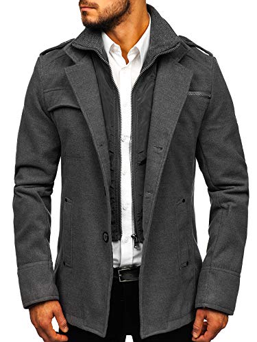 BOLF Hombre Abrigo Botonadura Simple Cierre de Cremallera y Botones Cuello Reversible Cazadora Jersey Jacket Chaqueta Plumas Outdoor Ocio Estilo Casual 8856 Gris L [4D4}