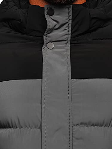 BOLF Hombre Chaqueta acolchada De Invierno con Capucha Cierre de Cremallera y Botones Ropa de Abrigo Jacket Cazadora Plumas Ocio Deporte Fitness Estilo Deportivo 6484 Gris M [4D4]