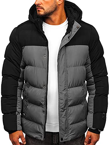 BOLF Hombre Chaqueta acolchada De Invierno con Capucha Cierre de Cremallera y Botones Ropa de Abrigo Jacket Cazadora Plumas Ocio Deporte Fitness Estilo Deportivo 6484 Gris M [4D4]