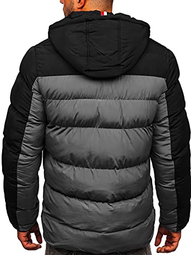 BOLF Hombre Chaqueta acolchada De Invierno con Capucha Cierre de Cremallera y Botones Ropa de Abrigo Jacket Cazadora Plumas Ocio Deporte Fitness Estilo Deportivo 6484 Gris M [4D4]