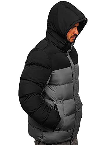 BOLF Hombre Chaqueta acolchada De Invierno con Capucha Cierre de Cremallera y Botones Ropa de Abrigo Jacket Cazadora Plumas Ocio Deporte Fitness Estilo Deportivo 6484 Gris M [4D4]