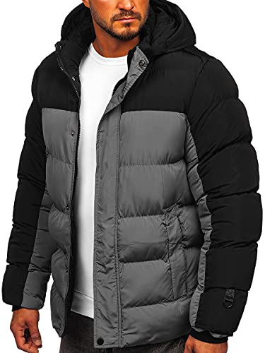 BOLF Hombre Chaqueta acolchada De Invierno con Capucha Cierre de Cremallera y Botones Ropa de Abrigo Jacket Cazadora Plumas Ocio Deporte Fitness Estilo Deportivo 6484 Gris M [4D4]