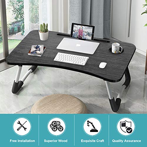 BoloShine Mesa para Ordenador Portátil, Ajustable Mesa de Cama Plegable para Leer, Mesa Estable Portátil Multifunción con Ranura para Tazas, para Cama Y Sofá(60 X 40 Cm)