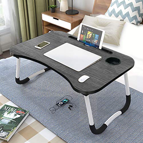 BoloShine Mesa para Ordenador Portátil, Ajustable Mesa de Cama Plegable para Leer, Mesa Estable Portátil Multifunción con Ranura para Tazas, para Cama Y Sofá(60 X 40 Cm)