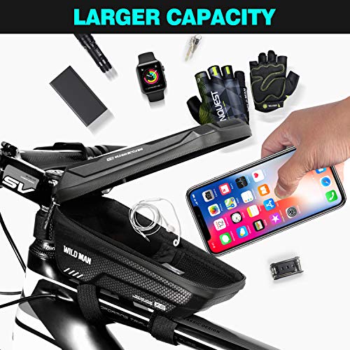 Bolsa de Bicicleta Bolsa Cuadro Bicicleta Impermeable con Pantalla Táctil Bolsa Bicicleta Manillar Bolsa Bicicleta Telefono per iPhone 11/XS/X/XR/Samsung S9 Plus/S8 Plus/Huwawei de 7 Pulgadas (Negro)