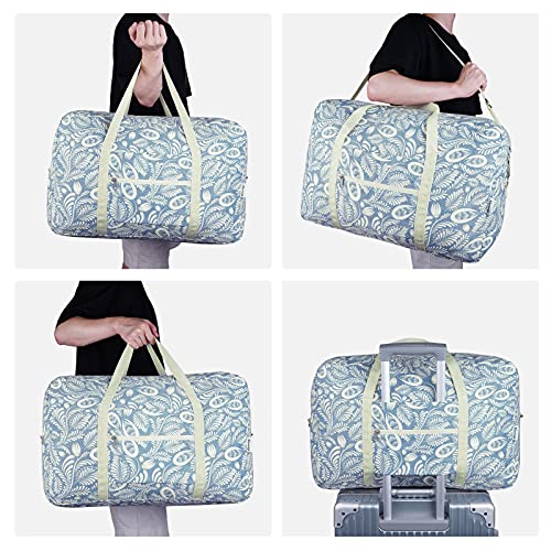 Bolsa de viaje, plegable, de lona, ideal para fines de semana o llevar al gimnasio, perfecta como equipaje de mano para mujeres, niños y niñas, Hoja azul, free,