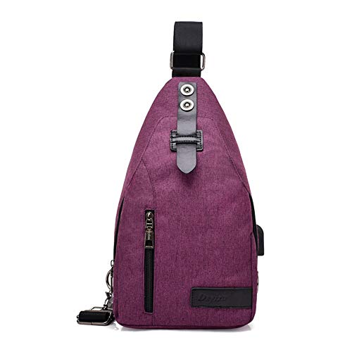 Bolso Bandolera Anti-Robo Tendencia de la Moda de los Hombres Bolso Bandolera Marea de los Hombres USB portátil de Carga Bolsa de los Hombres Mochila pequeña, púrpura