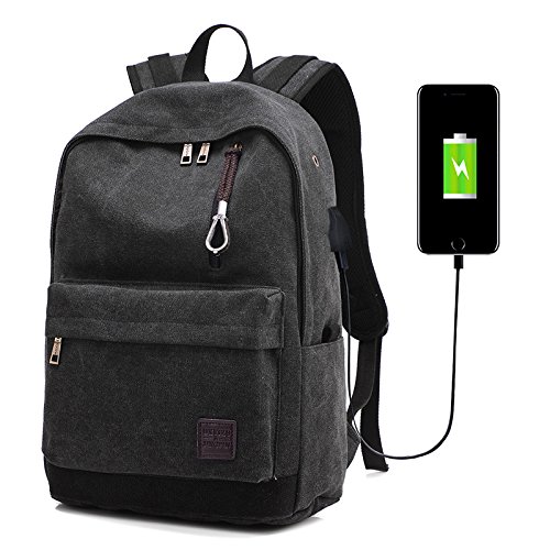 Bolso del Estudiante de la Marea del Bolso de Viaje al Aire Libre de la Mochila Femenina del Bolso del Hombro de los nuevos Hombres Que Carga USB, Negro