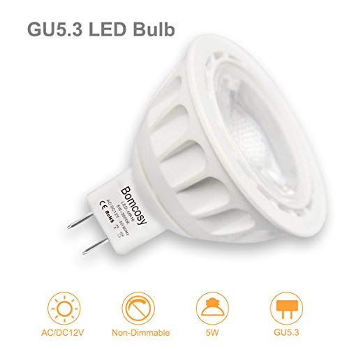 Bombillas LED GU5.3, Bomcosy MR16 LED 5W Lámparas Halógenas Equivalentes a 50W, LED 12v MR16, Blanco Frio 6000K, Bombillas led 420LM, LED GU5.3 36°Luz, 6 Pack