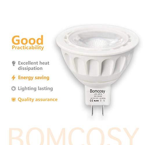 Bombillas LED GU5.3, Bomcosy MR16 LED 5W Lámparas Halógenas Equivalentes a 50W, LED 12v MR16, Blanco Frio 6000K, Bombillas led 420LM, LED GU5.3 36°Luz, 6 Pack