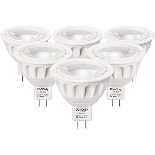 Bombillas LED GU5.3, Bomcosy MR16 LED 5W Lámparas Halógenas Equivalentes a 50W, LED 12v MR16, Blanco Frio 6000K, Bombillas led 420LM, LED GU5.3 36°Luz, 6 Pack