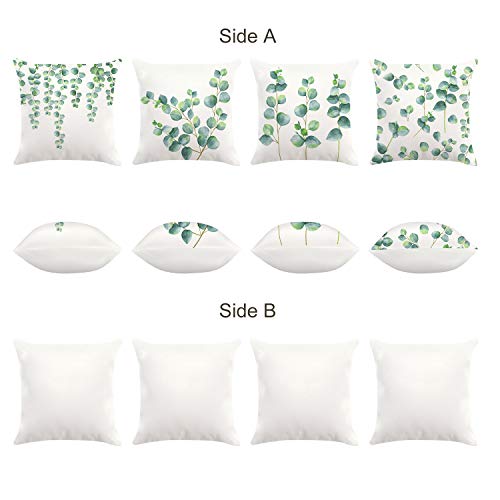 Bonhause Juego de 4 Funda de Cojín 45x45cm Hojas de Eucalipto Plantas Verdes Terciopelo Suave Fundas de Almohada para Cojines Decorativos para Sofá Cama Coche Hogar