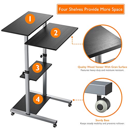 BONTEC Mesa Ordenador Portátil Móvil Carro de Presentación Compacto para Ordenador de pie Ergonómico con 4 Ruedas Giratorias Móviles & Ajustable de Altura