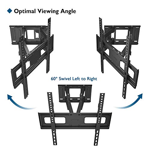 BONTEC Soporte de Pared para TVs Planos & curvos de 23-60 Pulgadas, se extiende la Inclinación Giratoria, Doble Brazo y Movimiento Completo, Incluye Cable HDMI, Nivel topográfico, 5 Correas de Velcro