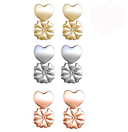 Boomly Pendientes bonitos Ascensores de aretes seguros hipoalergénicos ajustables Lóbulo de la oreja Accesorios de aretes de levantador (Oro + Oro rosa + Plata)