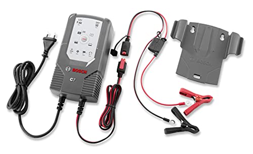 Bosch C7 - cargador de baterías inteligente y automático - 12V/24 V / 7A - para baterías de plomo-ácido, GEL, Start/Stop EFB, Start/Stop AGM para motocicletas y vehículos ligeros