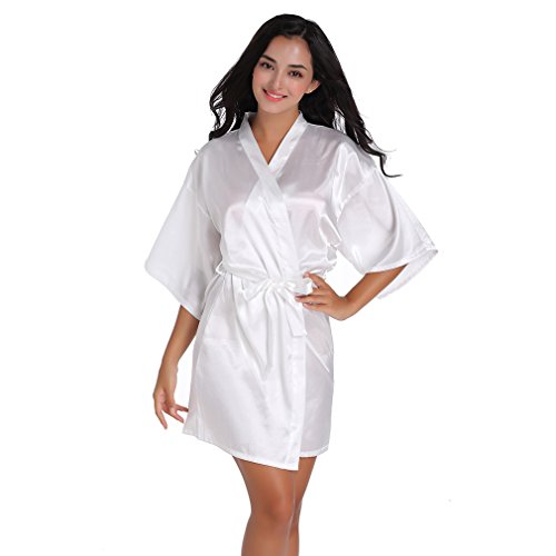 BOYANN Novia Cristal Ropa de Dormir Sexy Batas y Kimonos de Satén, Blanco S