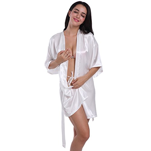 BOYANN Novia Cristal Ropa de Dormir Sexy Batas y Kimonos de Satén, Blanco S