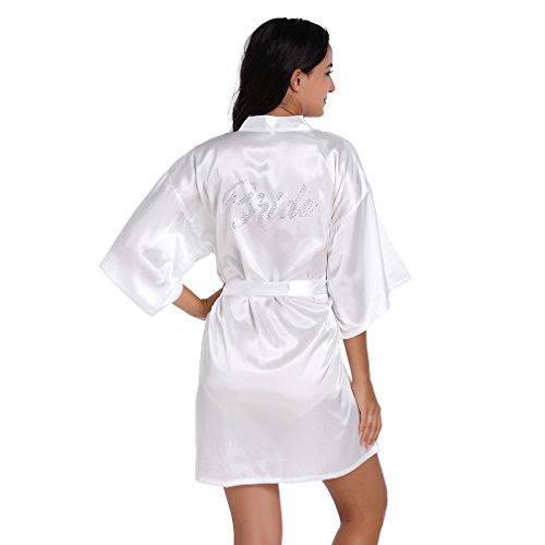 BOYANN Novia Cristal Ropa de Dormir Sexy Batas y Kimonos de Satén, Blanco S