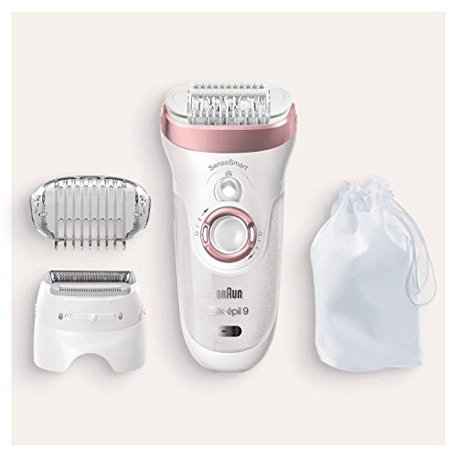 Braun Silk-épil 9 Depiladora Mujer con Tecnologí­a SensoSmart y Cabezal de Afeitado y Recorte, Uso en Seco y en Mojado, Inalámbrica, 9-720, Blanco/Oro Rosa