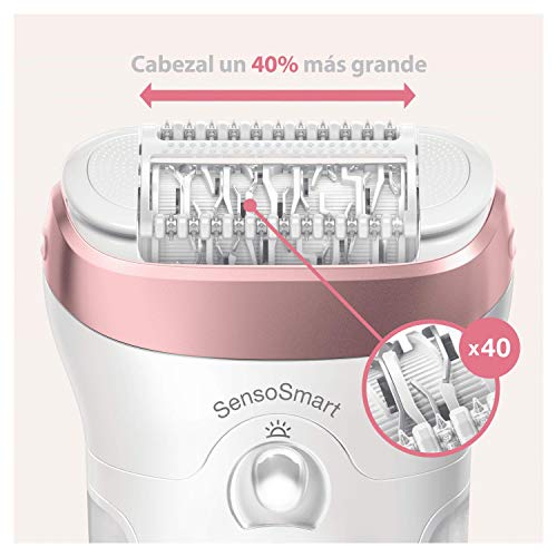 Braun Silk-épil 9 Depiladora Mujer con Tecnologí­a SensoSmart y Cabezal de Afeitado y Recorte, Uso en Seco y en Mojado, Inalámbrica, 9-720, Blanco/Oro Rosa