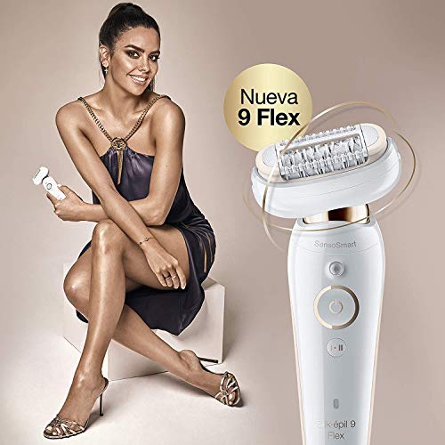 Braun Silk-épil 9 Flex Depiladora Mujer con Cabezal Flexible y Tecnología SensoSmart, Mango Antideslizante, Inalámbrica, 9020, Blanco/Dorado