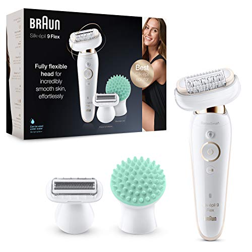 Braun Silk-épil 9 Flex Depiladora Mujer con Cabezal Flexible y Tecnología SensoSmart, Mango Antideslizante, Inalámbrica, 9020, Blanco/Dorado