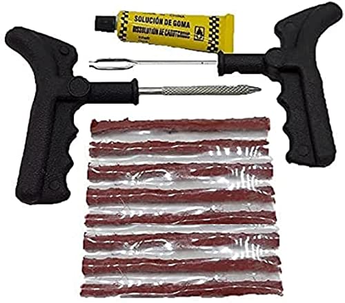 BRICOMIRAS Kit antipinchazos Coche, válido para Todo Tipo de neumáticos de Coche, Compuesto por 8 mechas, 1 Herramienta en T en Espiral, 1 Herramienta en T de inserción y Cola