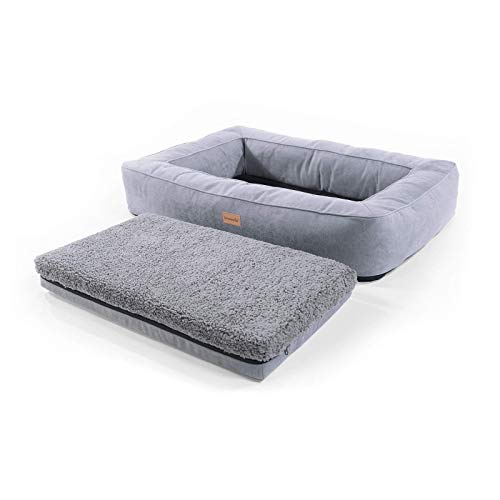 brunolie Bruno Cama para Perros Grande, Lavable, higiénica y Antideslizante, Cama para Perros ortopédica con cojín y Material Superior Transpirable Gris, Tamaño L (100 x 70 x 17 cm)