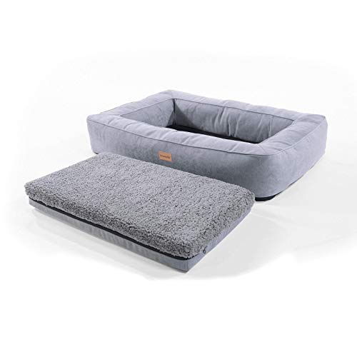 brunolie Bruno Cama para Perros Grande, Lavable, higiénica y Antideslizante, Cama para Perros ortopédica con cojín y Material Superior Transpirable Gris, Tamaño L (100 x 70 x 17 cm)