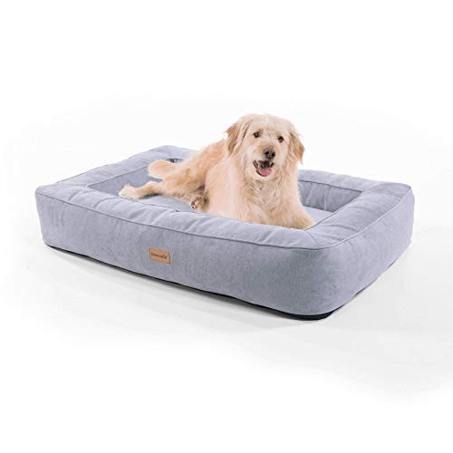 brunolie Bruno Cama para Perros Grande, Lavable, higiénica y Antideslizante, Cama para Perros ortopédica con cojín y Material Superior Transpirable Gris, Tamaño L (100 x 70 x 17 cm)