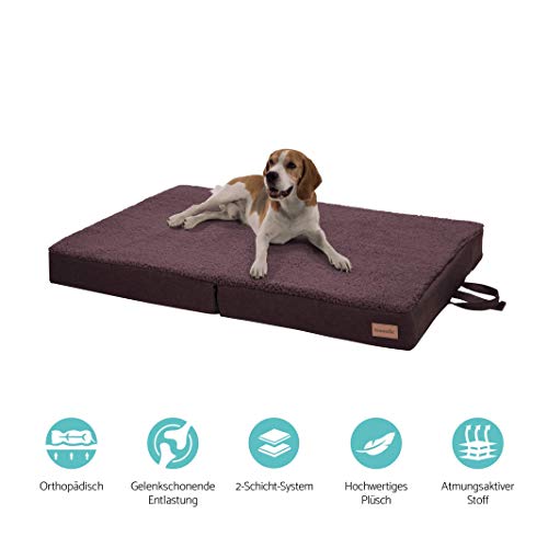 brunolie Paco Cama para Perros Plegable Marrón, Lavable, ortopédico y Antideslizante, Cama para Perros con Espuma de Memoria Transpirable, Tamaño L 100 x 70 cm