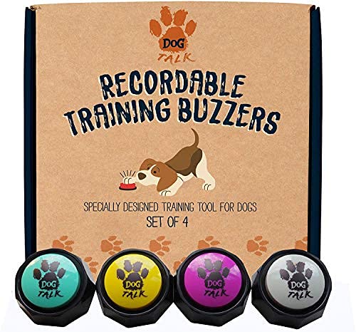 Buzzers de entrenamiento grabables - Botones de entrenamiento de habla para perros y cachorros. Entrena fácilmente a tu perro para presionar botones y voz lo que quieren... (paquete de 4)