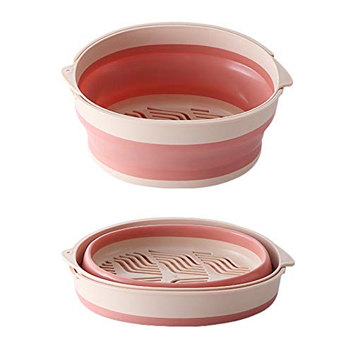 C-LARSS Lavabo De Cesta De Almacenamiento De Verduras De Drenaje Hueco Plegable Portátil De Doble Capa Rosa S