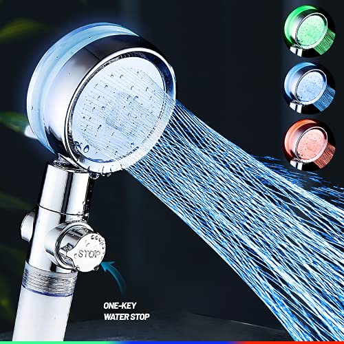 Cabezal de ducha LED de 3 colores que cambia automáticamente la luz Cabezal de ducha de alta presión que ahorra agua sin baterías (tres colores)