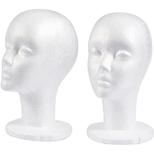 Cabezas de Espuma para Pelucas - Paquete de 2 - Soporte Maniquí para pelucas, Cara femenina, Blanca, 16,5 cm x 29,2 cm x 19,5 cm