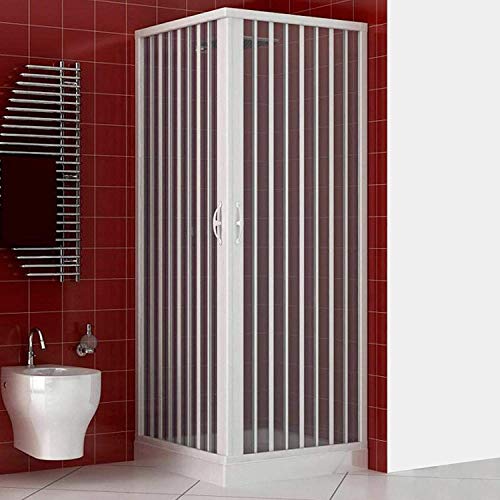 Cabina de ducha de 70 x 90 x 185 cm, modelo Paola de PVC, cabina con apertura angular de doble puerta plegable reversible de color blanco.