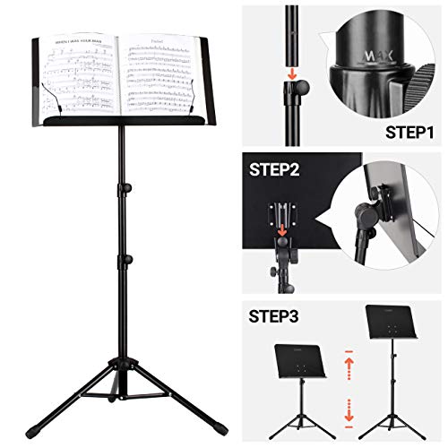 CAHAYA Atril Musica Extensible & Atril Sobremesa 2-EN-1 Ajustable de 80-145cm Soporte para Partituras Plegable