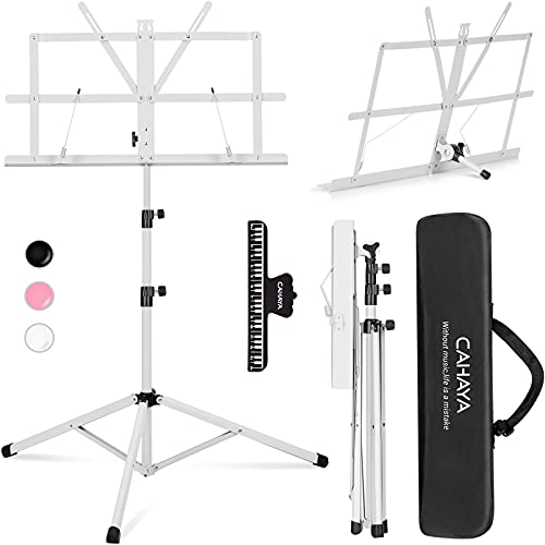 CAHAYA Soporte para Partituras Plegable & Atril de Escritorio para Libros 2-EN-1 Atril para Partituras con Altura Ajustable 70-138cm Incluye Bolsa de Transporte Color Blanco