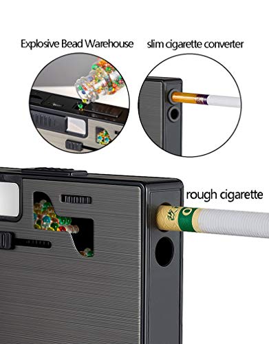 Caja de Cigarrillos con Encendedor eléctrico USB Recargable, dispensador de Bolas de crushball, pulsadores de Cuentas de explosión, Filtro de Cigarrillos de cápsula de mentol para Bricolaje (Rosa)