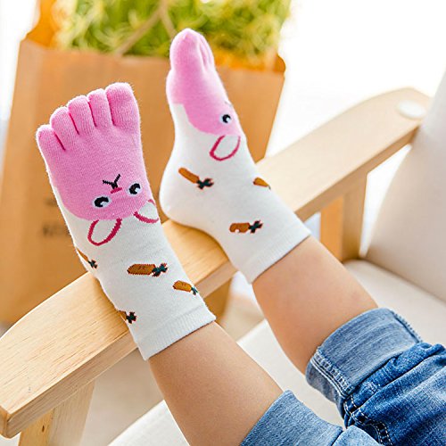 Calcetines Cinco Dedos para Niñas Niños Calcetines de Algodón, Niños Calcetines de Animales Deportes Casual Cómodo, Prevenir el hallux valgus, 7-12 Años, 4 Pares