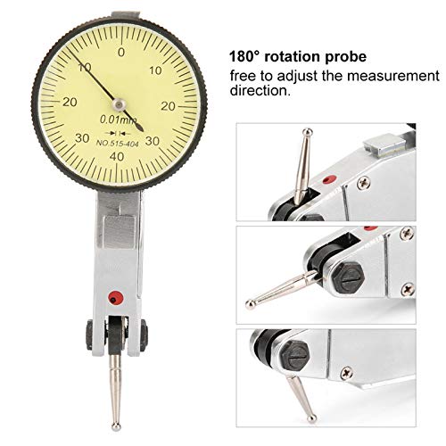 Calibrador de esfera de aluminio amarillo en el sentido de las agujas del reloj 0.01 mm Rieles de cola de milano de precisión Kit de indicador de prueba de dial 0-0.8 mm para proyectos