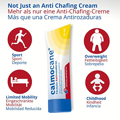 CALMOCANE Crema antirozaduras y antifriccion - Anti Rozadura Muslos mujeres - Crema antiroces badana ciclismo - Alternativa a la Vaselina deportiva - Roce Pezon Axila Muslos - No grasa - 50 ml