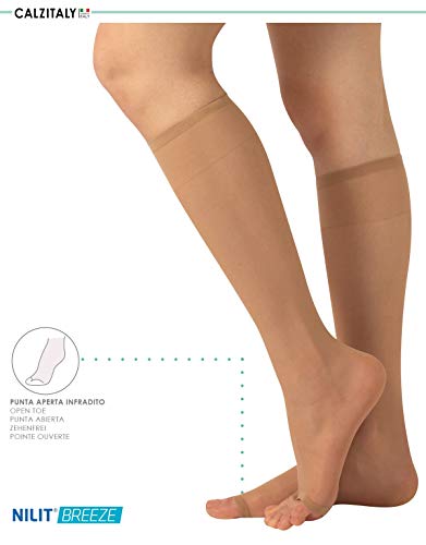 CALZITALY – PACK 2 PARES Medias Hasta la Rodilla Con La Punta Abierta, Calcetines Punta Abierta, Minimedias para sandalias | Negro, Natural | Made in Italy | (TALLA UNICA, NATURAL)