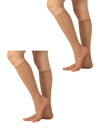 CALZITALY – PACK 2 PARES Medias Hasta la Rodilla Con La Punta Abierta, Calcetines Punta Abierta, Minimedias para sandalias | Negro, Natural | Made in Italy | (TALLA UNICA, NATURAL)