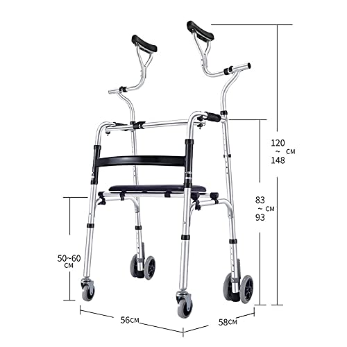 Caminantes para personas mayores Ayuda de movilidad de laminación plegable, postura vertical Rolling Walker, Rehabilitación Marco auxiliar auxiliar, Altura ajustable Wheeled Walker Rollator Walker, ay